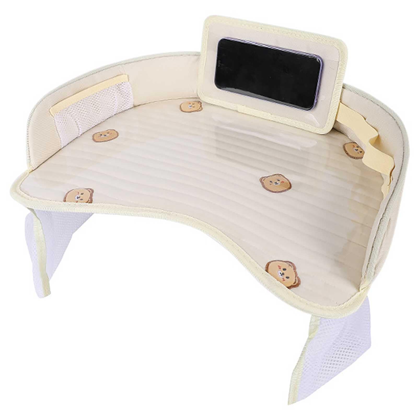 Plateau de Siège Auto Enfant Pliable & Imperméable – Table de Voiture avec Poches de Rangement, Anti-Salissure, Idéal Repas & Dessin – Motif Oursons